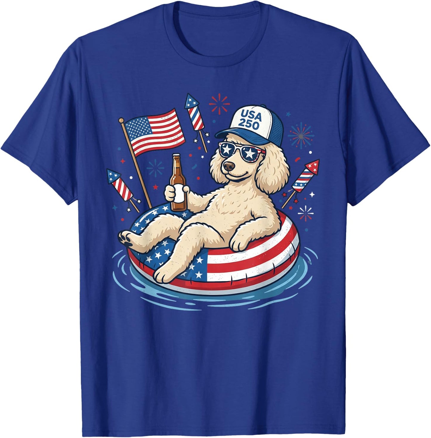 Patriotic Poodle Beer Floatie USA Flag 4th of July T-Shirt - T-Shirt | Royal