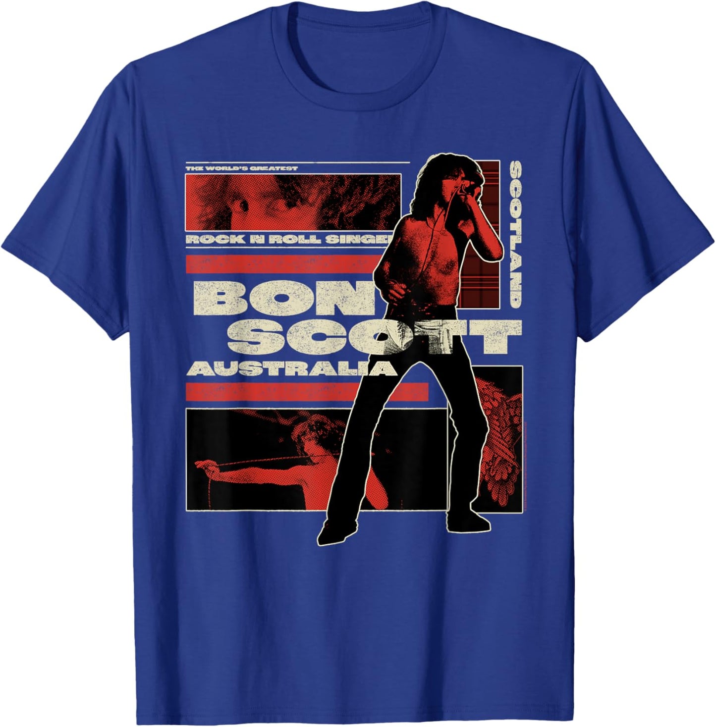 Bon Scott Distressed Retro Graphic Collage T-Shirt - T-Shirt | Royal