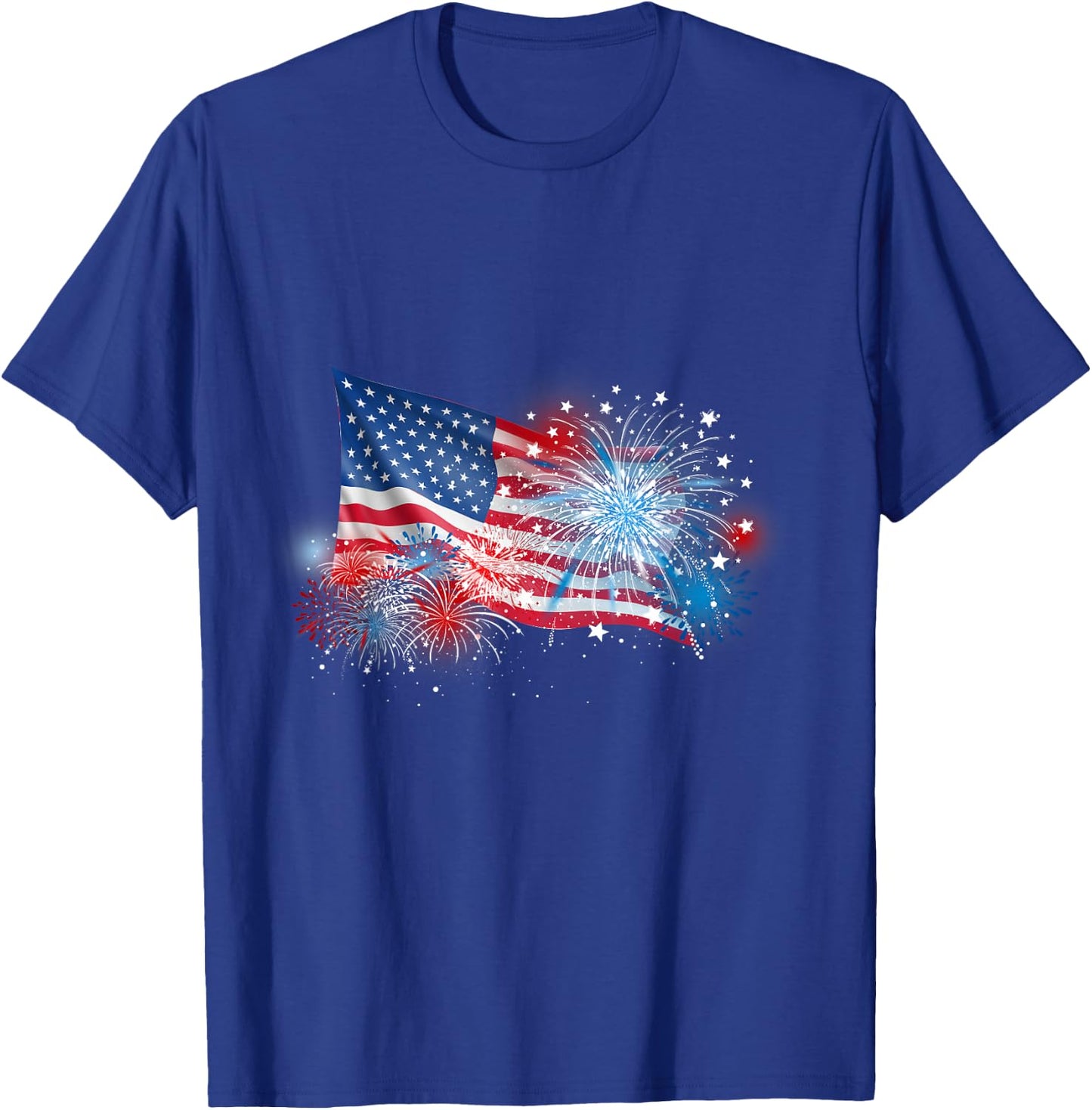 4th of July Red White and Blue Fireworks Show USA Flag T-Shirt - T-Shirt | Royal
