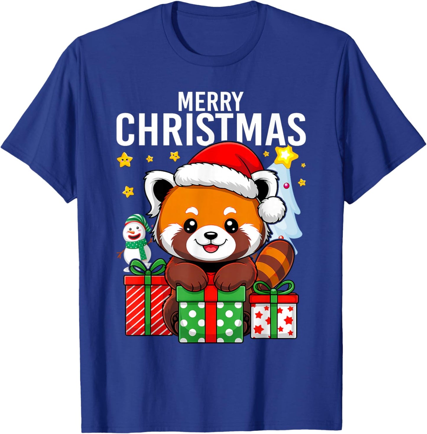 Panda Merry Winter Red Pandas Christmas T-Shirt - T-Shirt | Royal