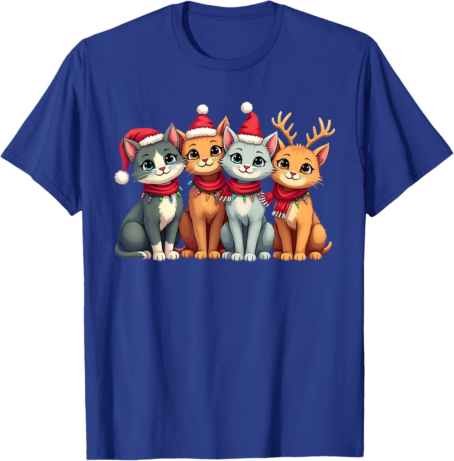 Santa Cat Light Gorgeous Reindeer Pajama Cat Christmas Pj Women Kids T-Shirt - T-Shirt | Royal