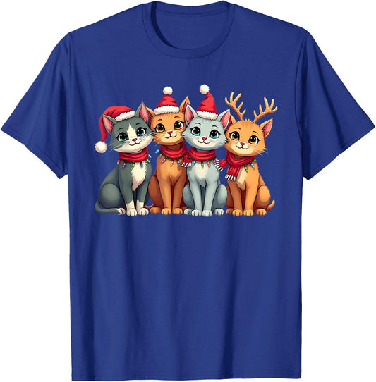 Santa Cat Light Gorgeous Reindeer Pajama Cat Christmas Pj Women Kids T-Shirt - T-Shirt | Royal