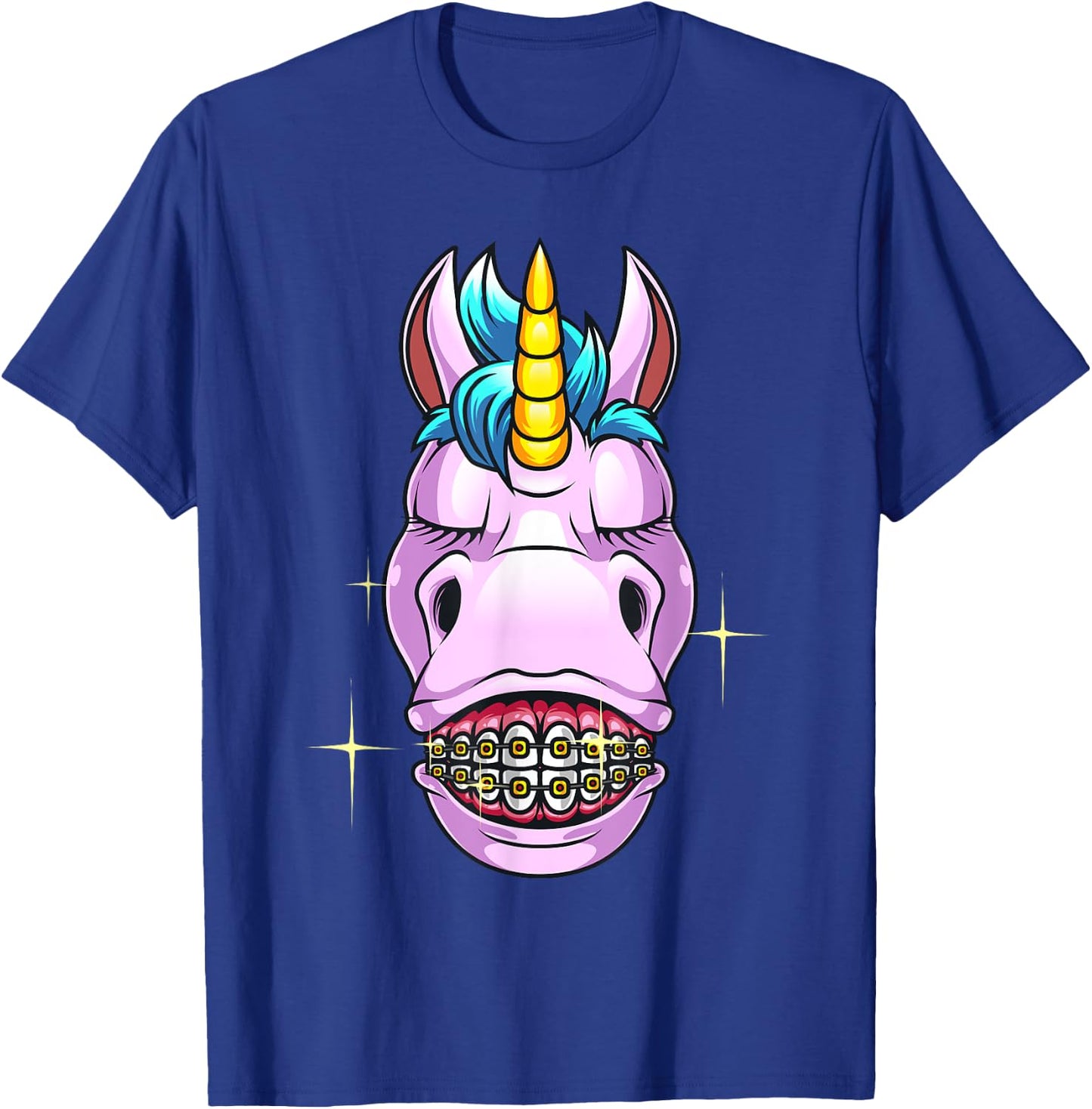 Cool Unicorn With Dental Braces Funny Horn Horse Smile Gift T-Shirt - T-Shirt | Royal