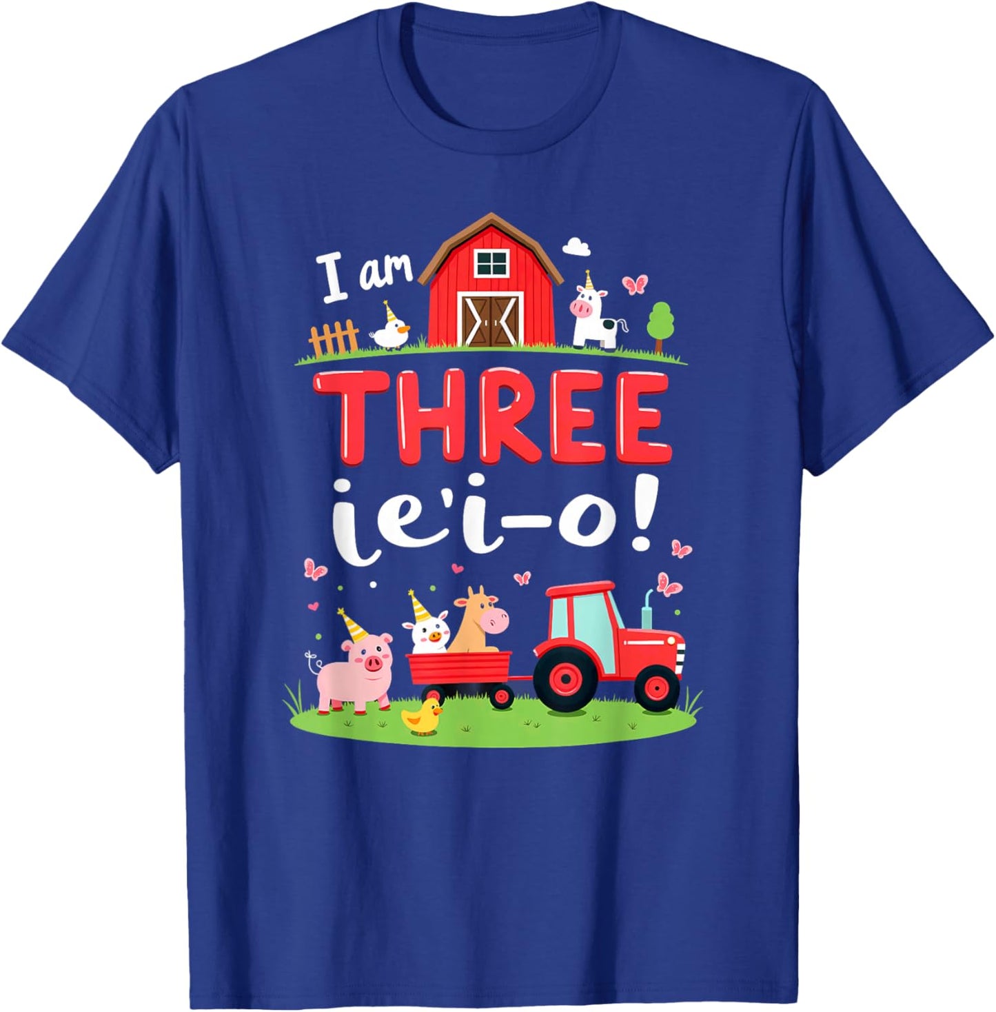 I'm Three I E I O Farm Party 3rd Birthday Boy T-Shirt - T-Shirt | Royal