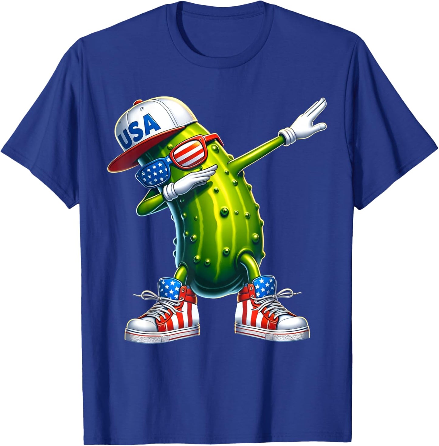 Funny Patriotic Pickle Dabbing Cucumber American 4th of July T-Shirt - T-Shirt | Royal