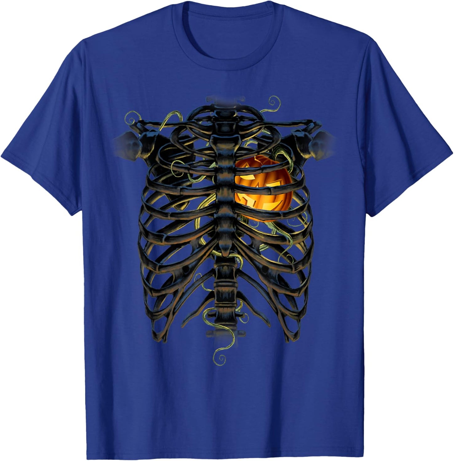 Halloween Skeleton Rib Cage Pumpkin Heart T-Shirt - T-Shirt | Royal