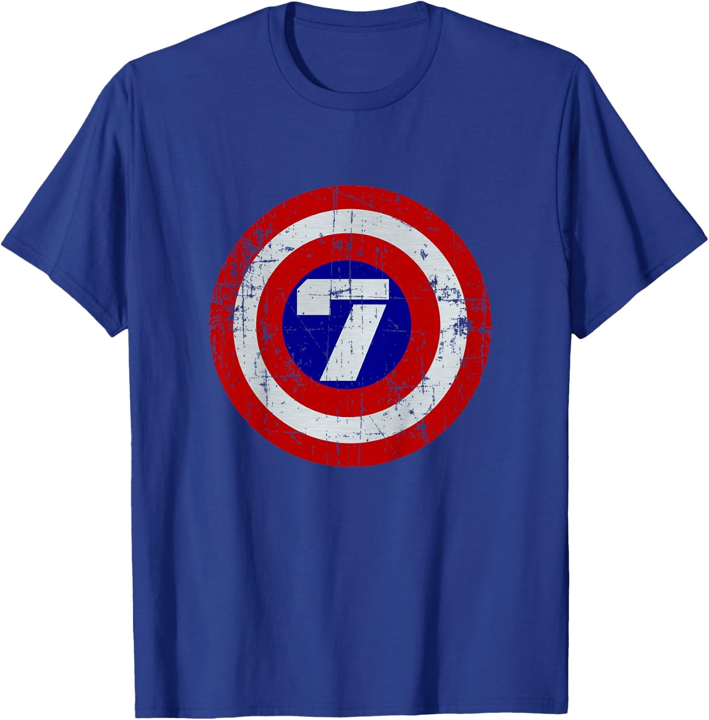 Kids 7 Year old Birthday Distressed Captain Sheild Shirt T-Shirt - T-Shirt | Royal