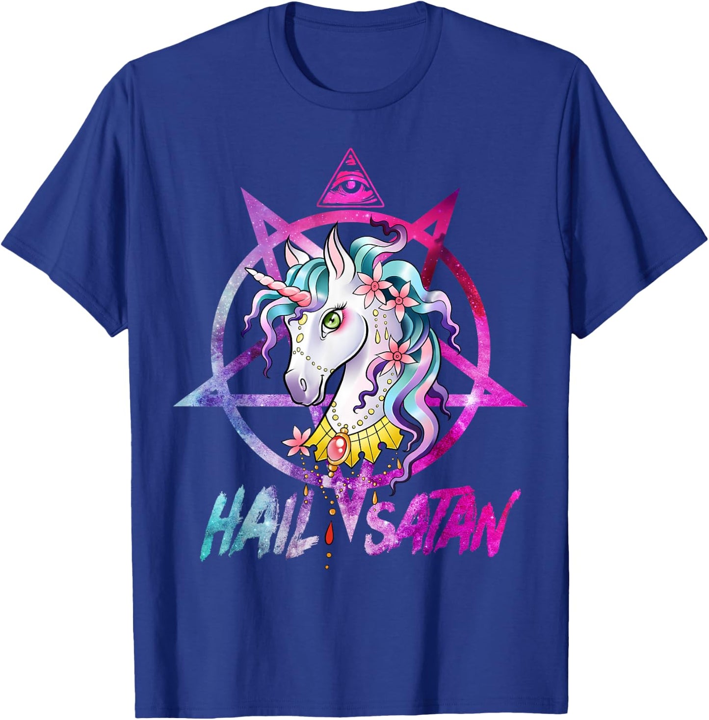 Unicorn Hail Satan Death Metal Rainbow shirt Rave Men Women T-Shirt - T-Shirt | Royal