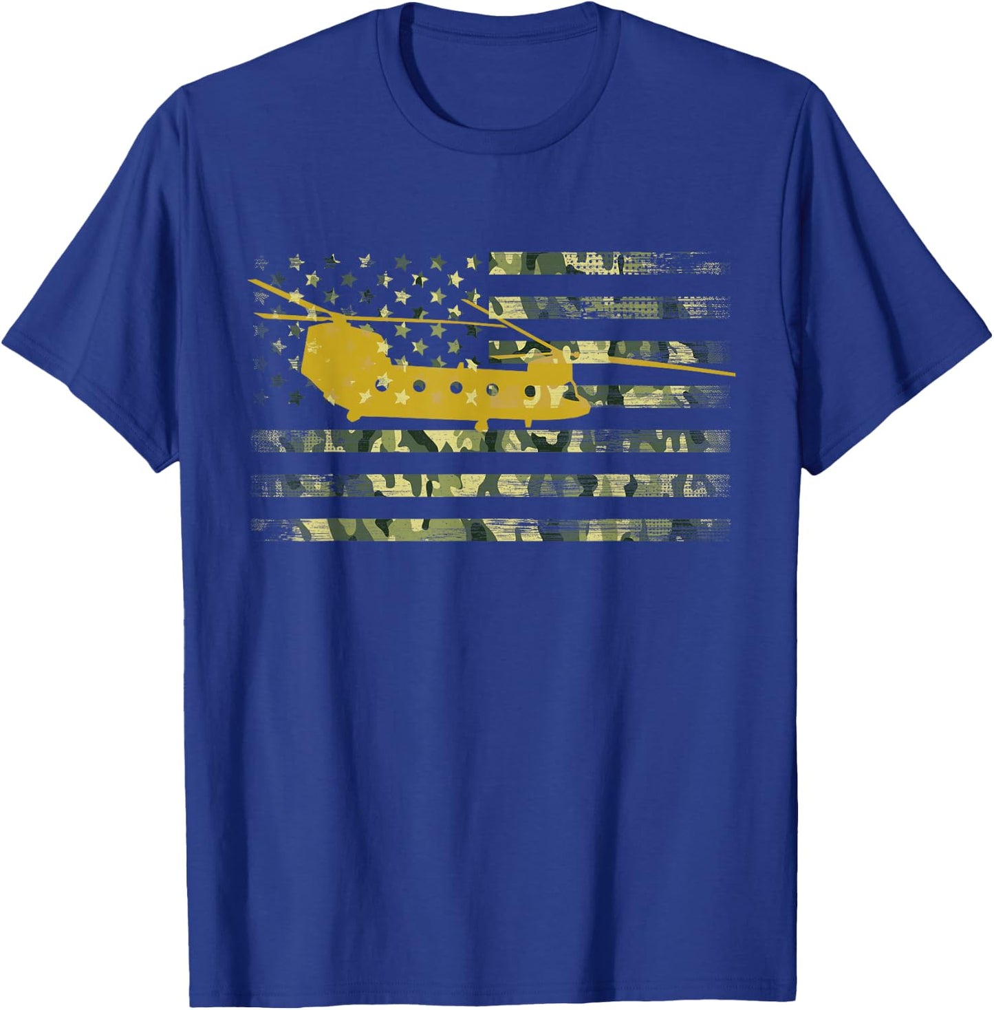 CH-47 Chinook Camo Flag Military Helicopter Shirt T-Shirt - T-Shirt | Royal