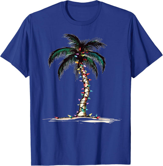 Christmas Palm Tree Xmas Light Matching Family Women Men T-Shirt - T-Shirt | Royal