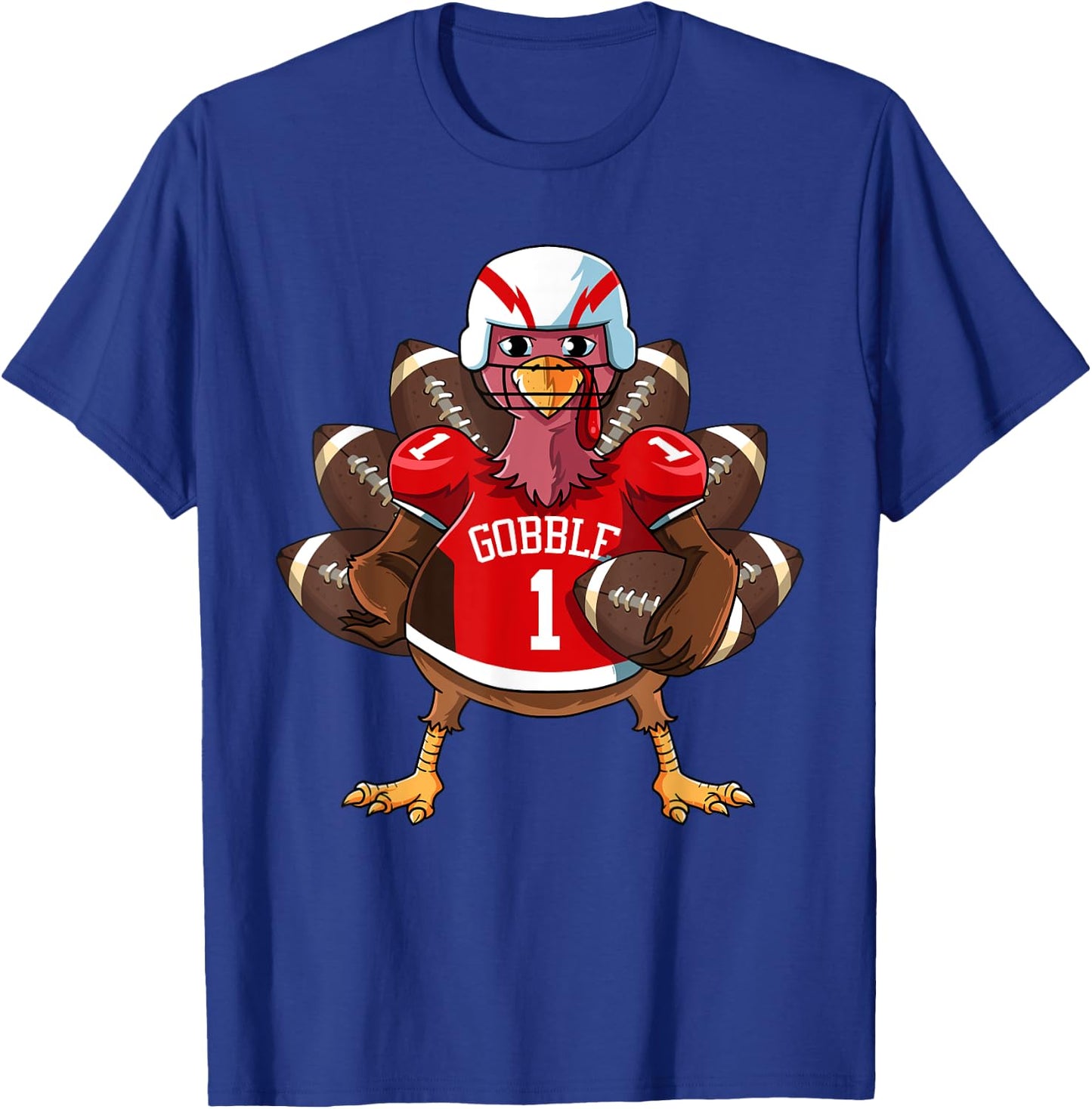 Funny Thanksgiving Football Game Turkey Player Sporty Gobble T-Shirt - T-Shirt | Royal