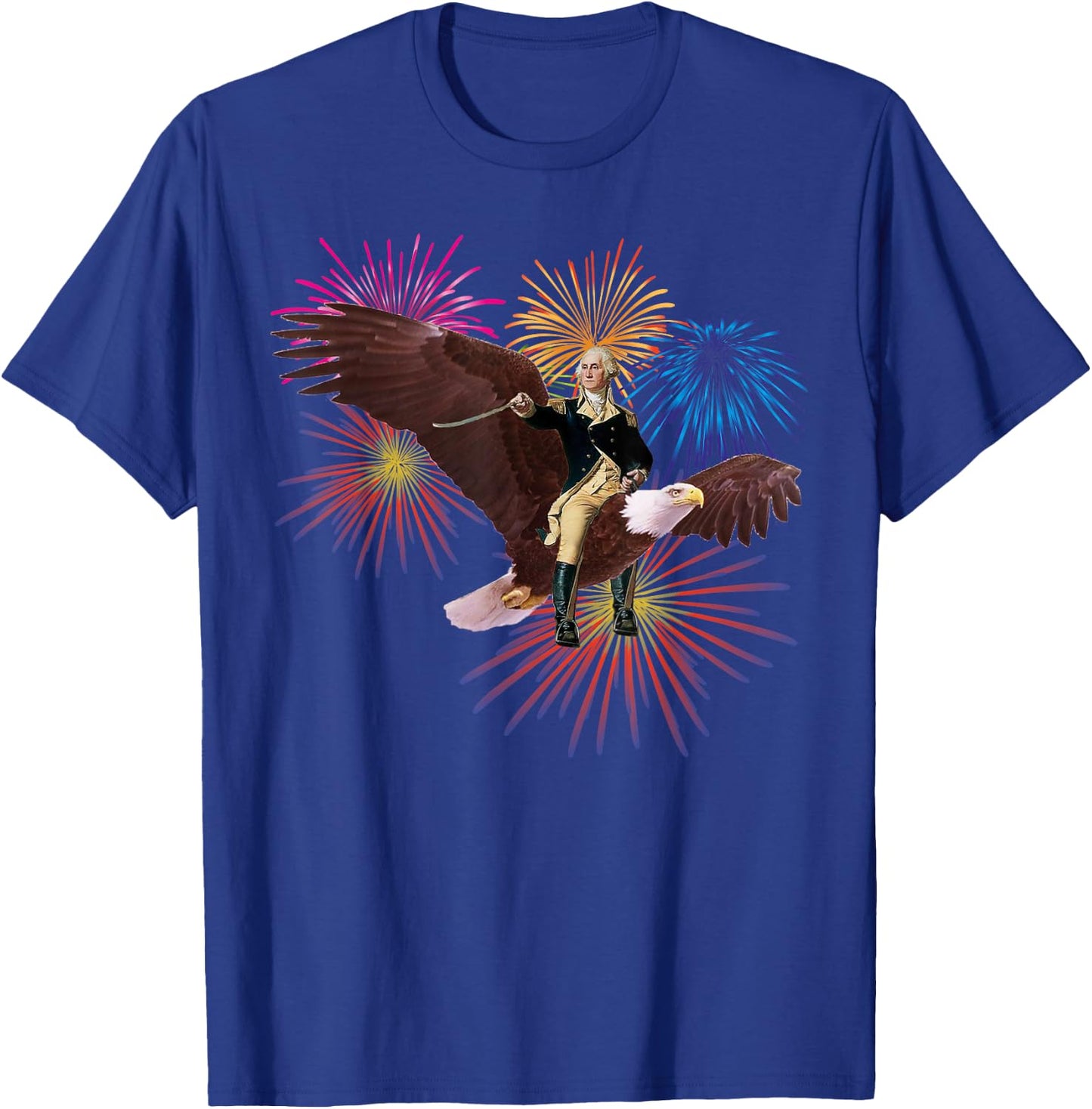 George Washington Riding a Bald Eagle 4th of July Women Kids Men T-Shirt - T-Shirt | Royal