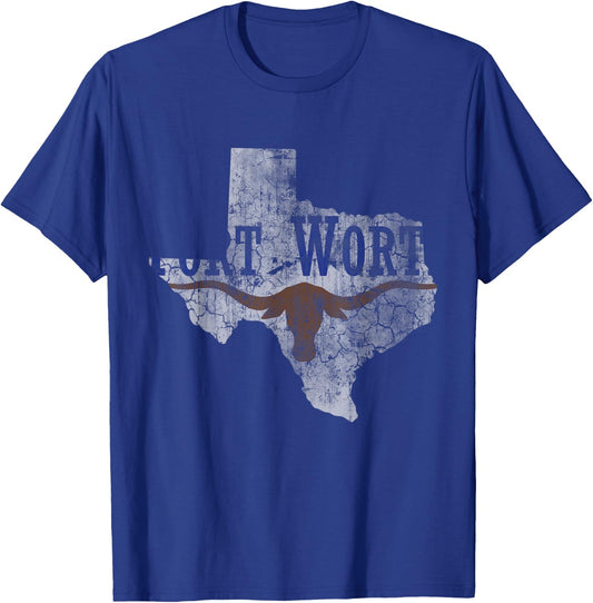 Fort Worth Flag Texas Home Love Family Vintage Fade Texan T-Shirt - T-Shirt | Royal