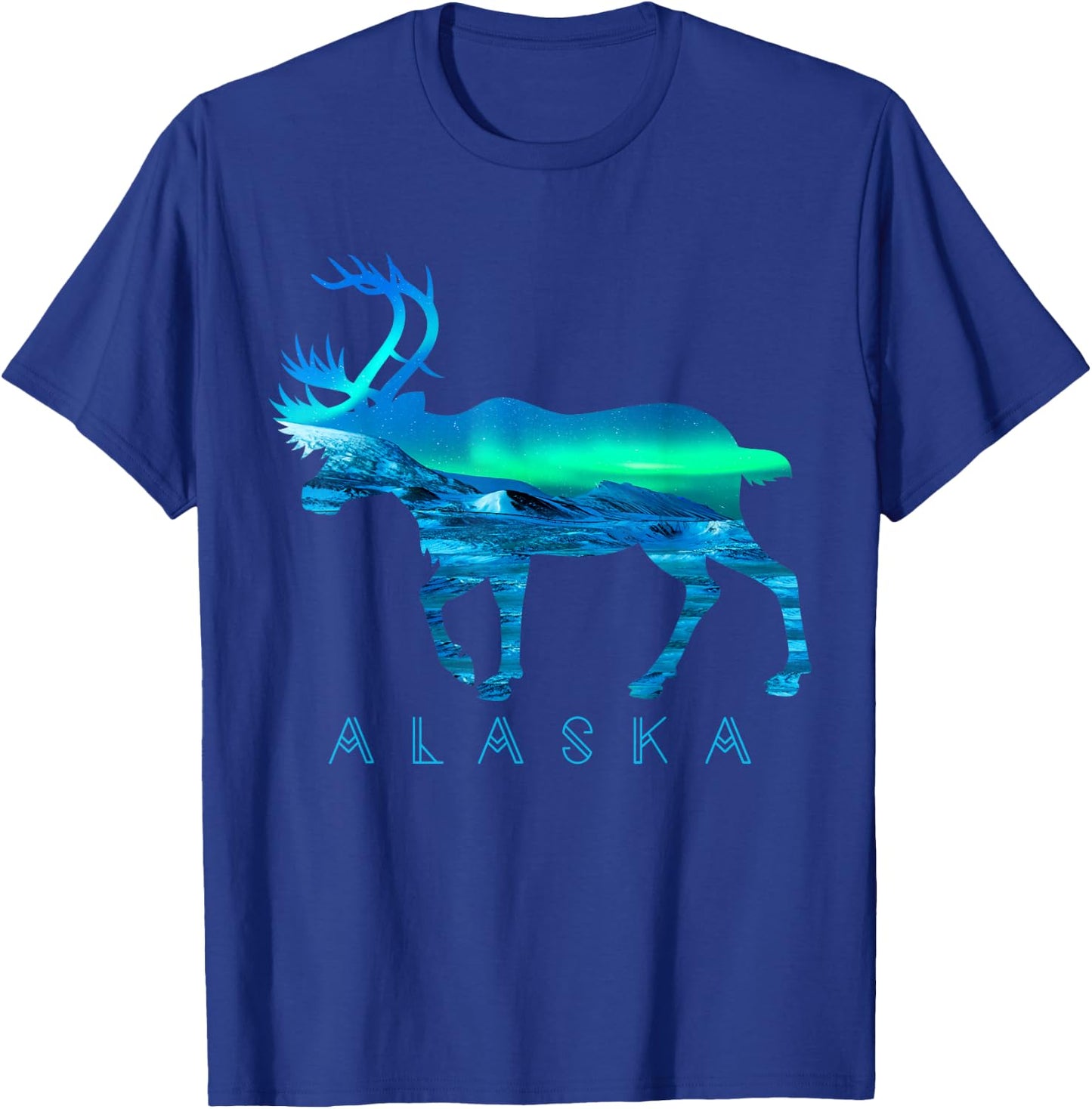 Alaskan Caribou with Aurora Borealis Scene Reindeer Tourist T-Shirt - T-Shirt | Royal
