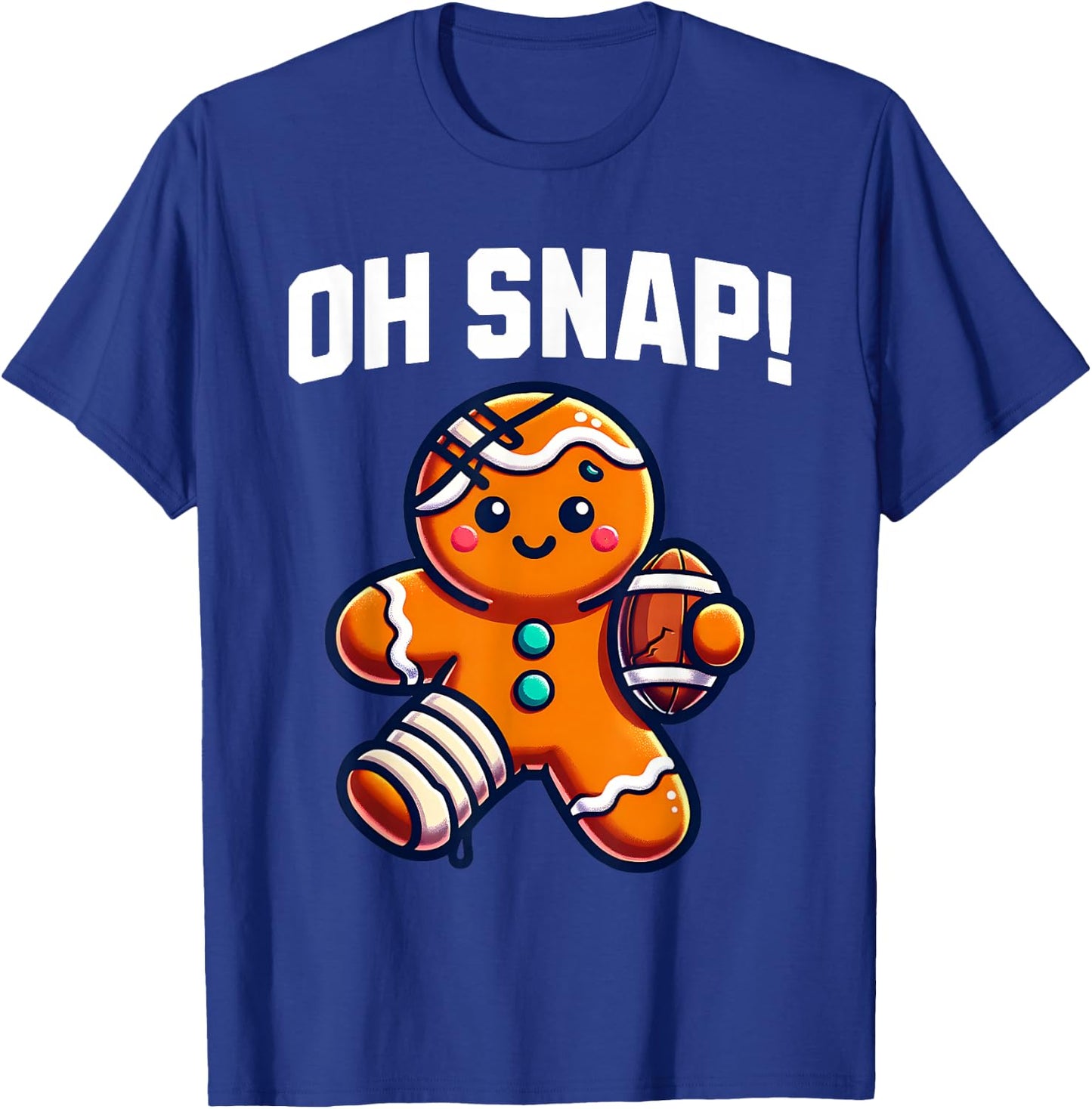 Oh Snap Gingerbread Playing Football Cute Funny Christmas T-Shirt - T-Shirt | Royal
