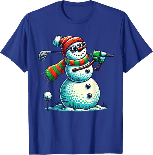 Funny Snoman Playing Golf ball Christmas Golf lovers players T-Shirt - T-Shirt | Royal