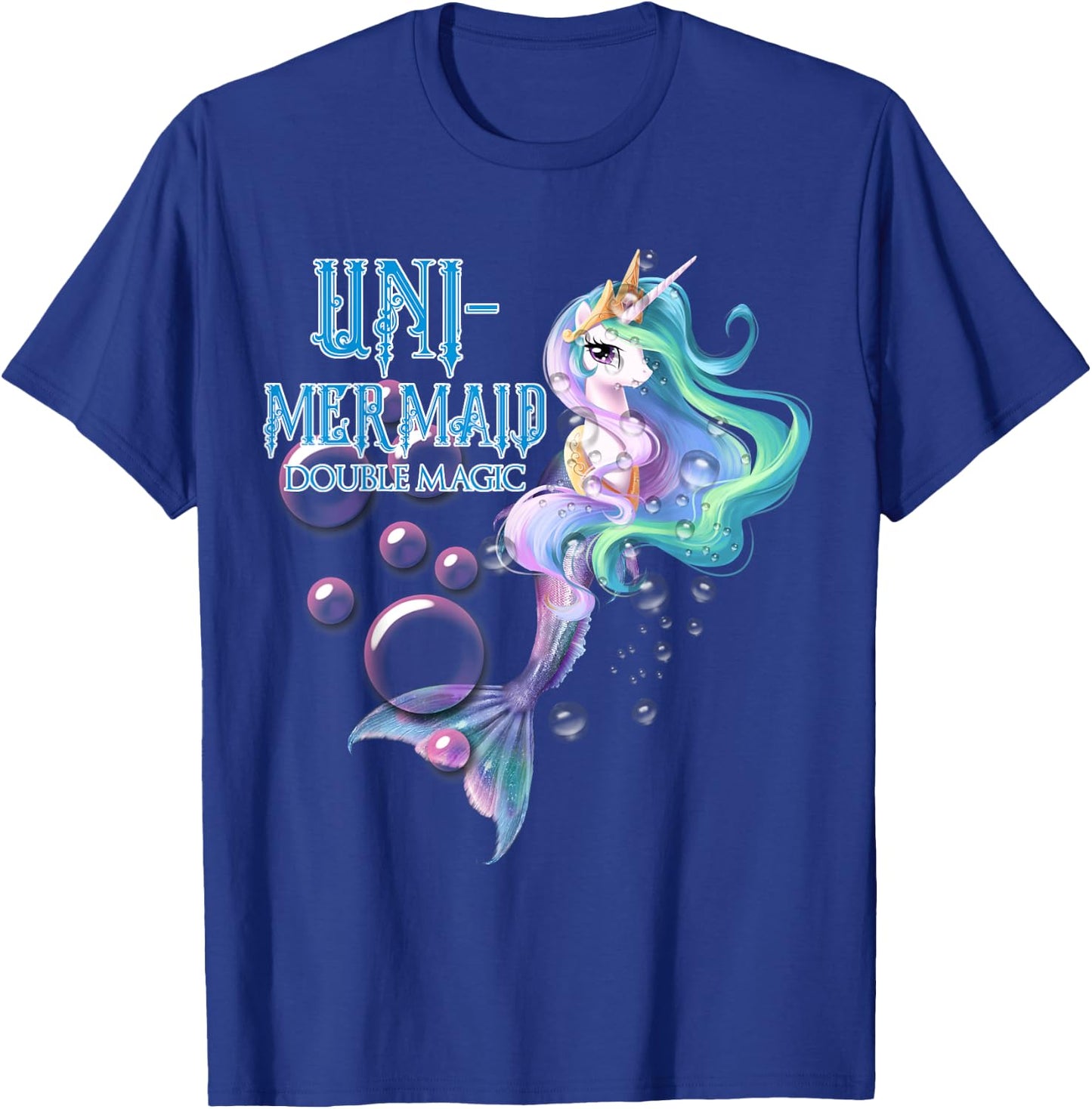 Uni-Mermaid Double Magic Funny Unicorn T-Shirt - T-Shirt | Royal