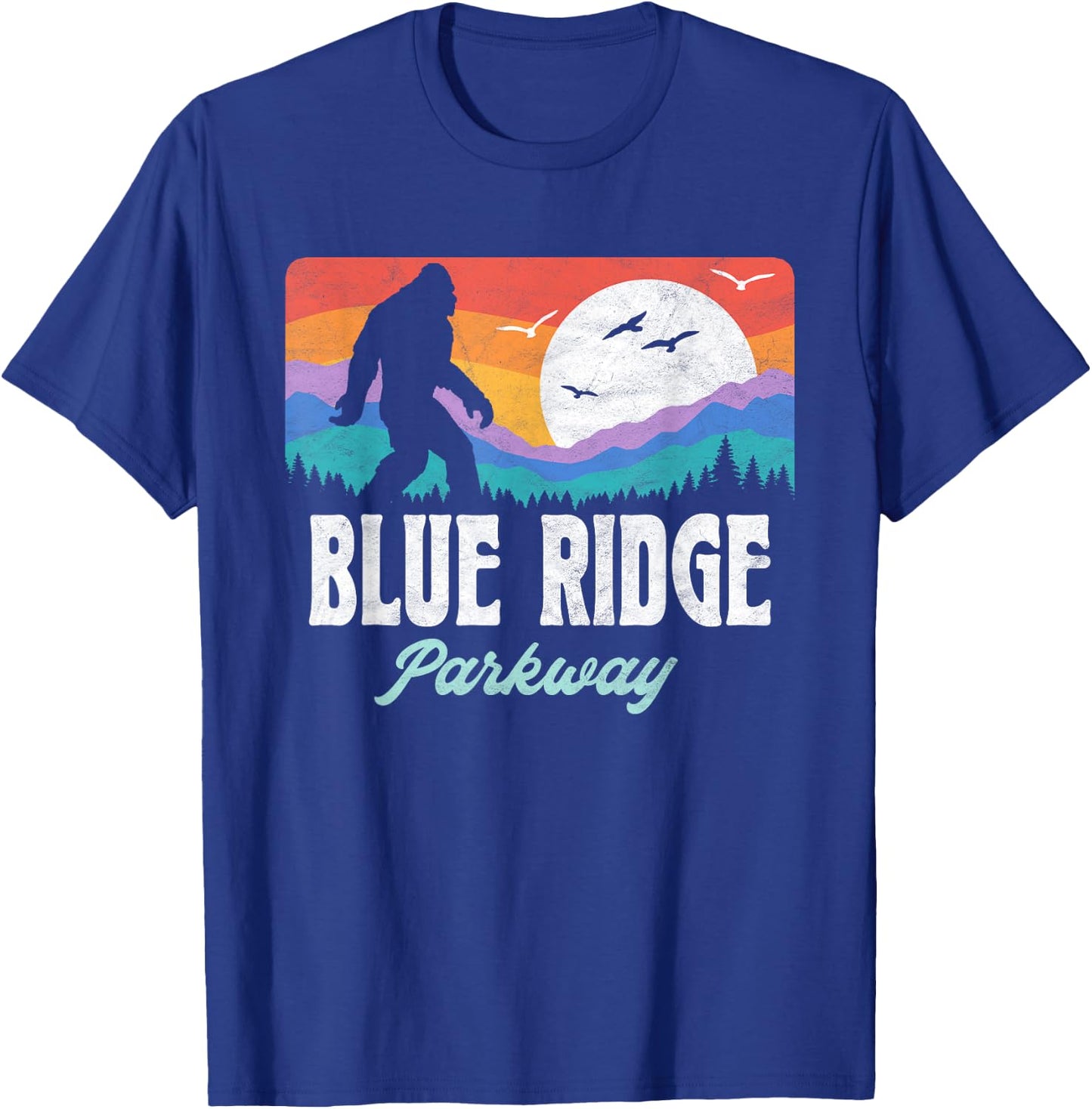 Vintage Blue Ridge Parkway Bigfoot Mountains Graphic T-Shirt - T-Shirt | Royal