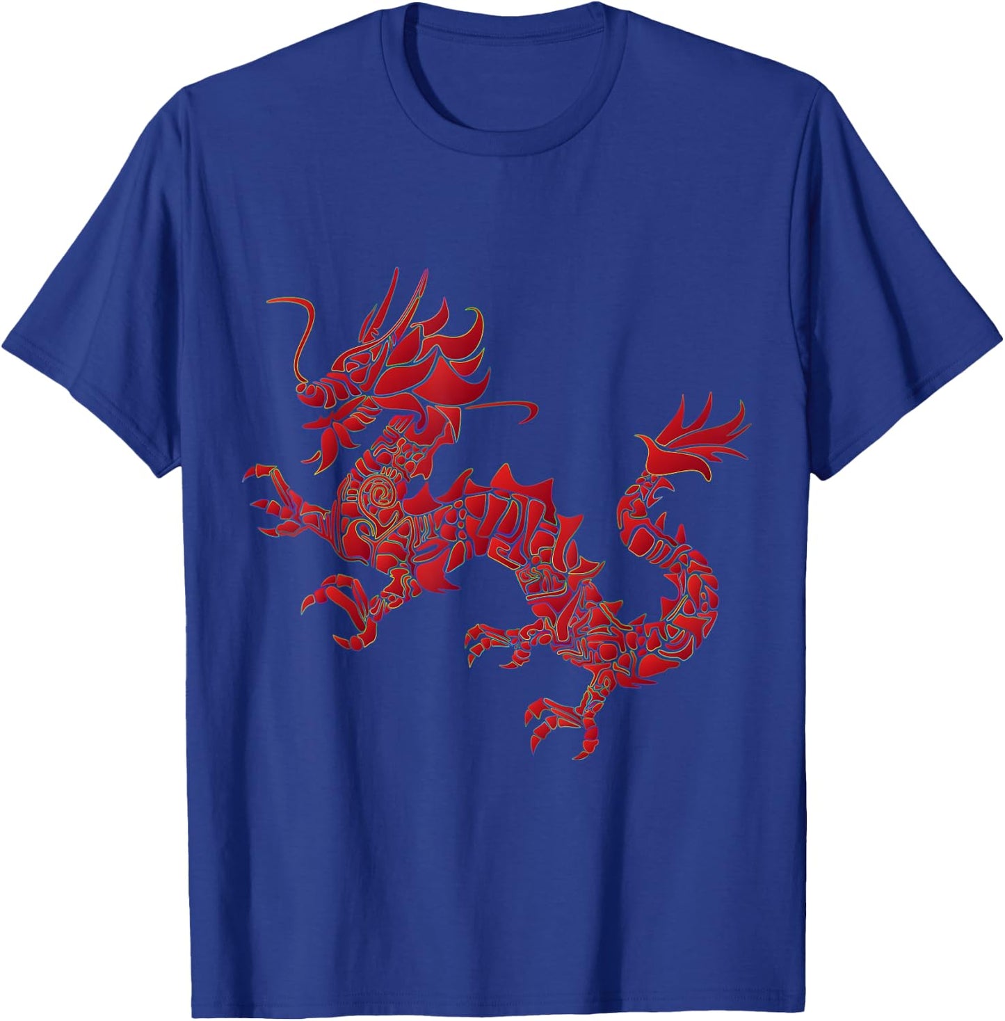 Red Chinese Firedrake Dragon Print Art Wear T-Shirt - T-Shirt | Royal