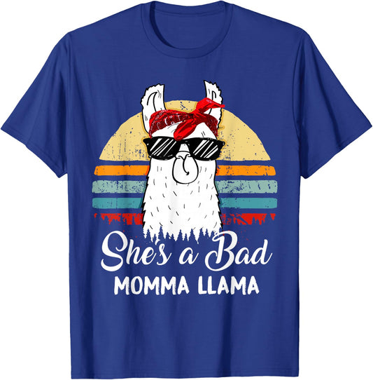 She's a Bad Momma Llama Funny Retro Vintage Mama T-Shirt - T-Shirt | Royal