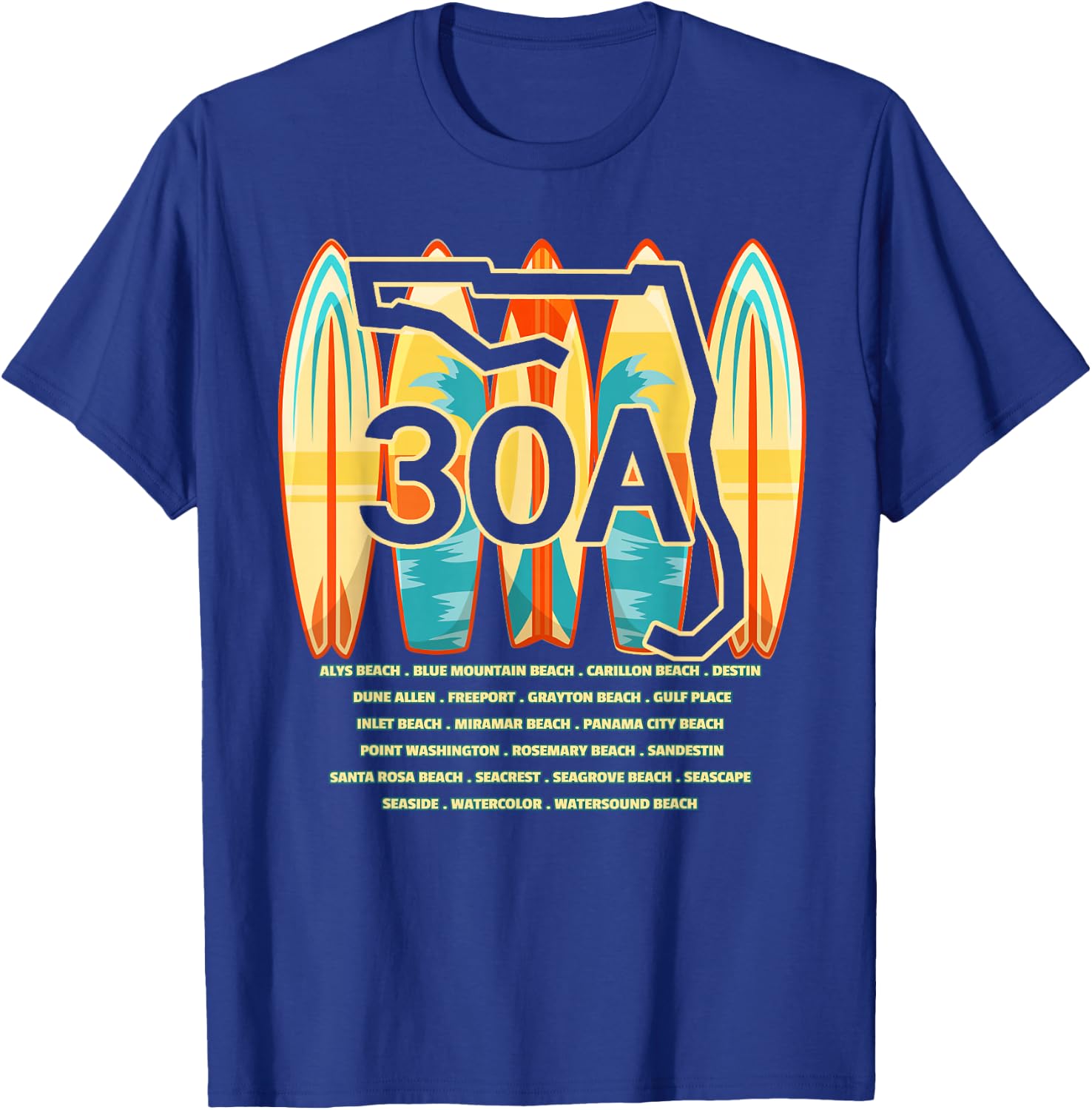 Towns of Florida, FL - State Highway 30A - Locals Souvenir T-Shirt - T-Shirt | Royal