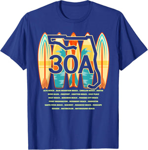 Towns of Florida, FL - State Highway 30A - Locals Souvenir T-Shirt - T-Shirt | Royal