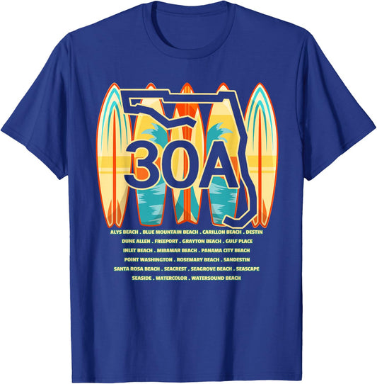 Towns of Florida, FL - State Highway 30A - Locals Souvenir T-Shirt - T-Shirt | Royal