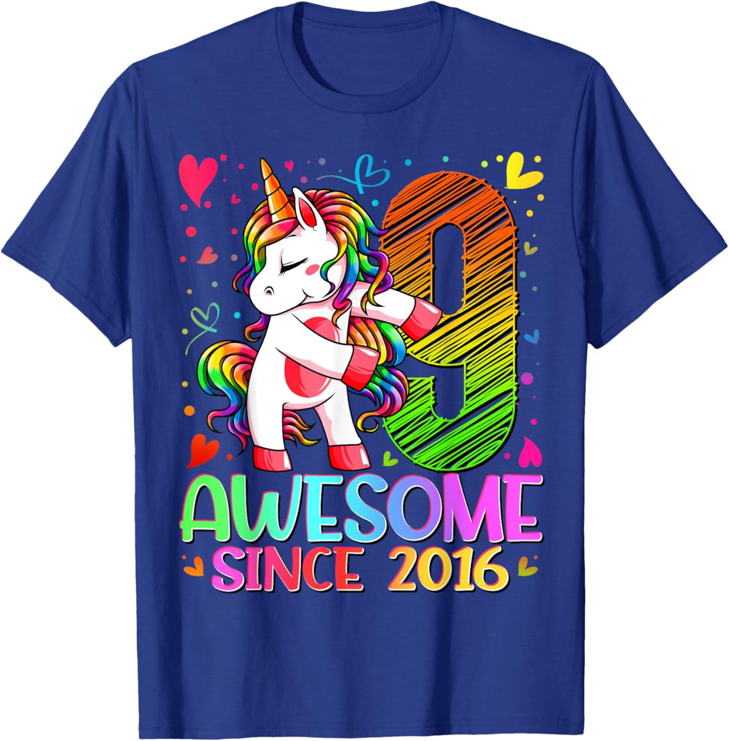 9 Year Old Unicorn Gifts For Girls 9th Birthday Girl Party T-Shirt - T-Shirt | Royal