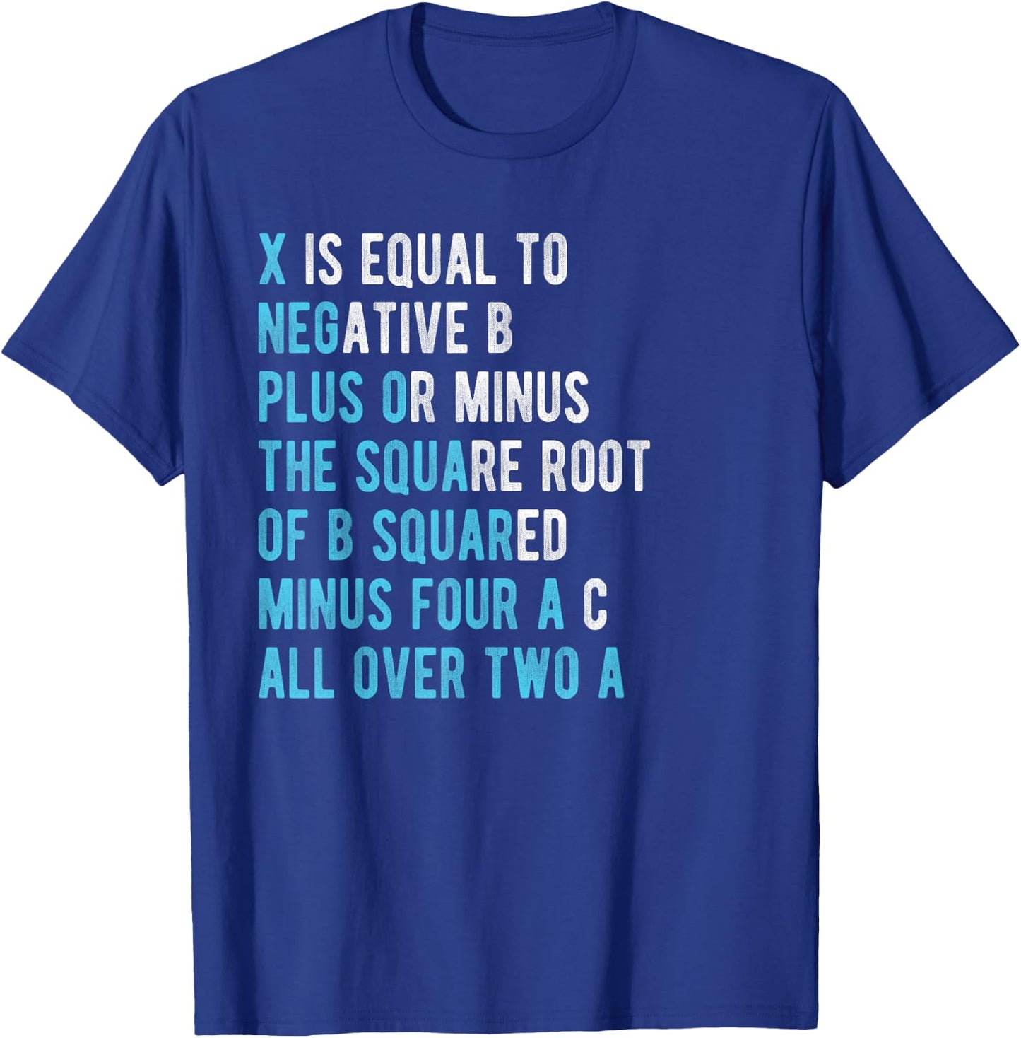 Quadratic formula X is Equal to Negative B Mathematics Shirt T-Shirt - T-Shirt | Royal