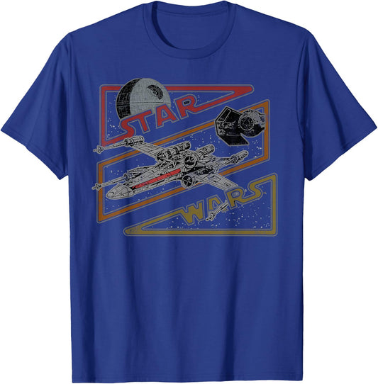 Star Wars Death Star X-Wing Tie Fighter Retro Logo T-Shirt - T-Shirt | Royal