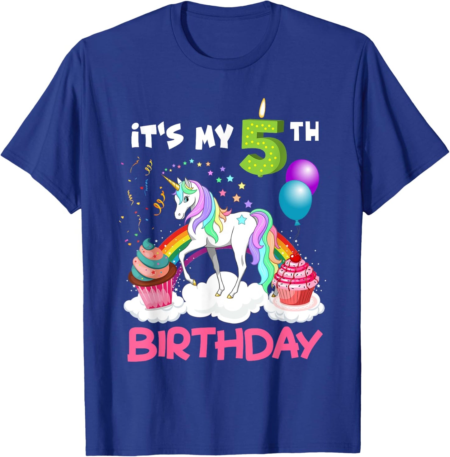 Cute It's My Fifth Birthday Unicorn Five Year Old Girl's T-Shirt - T-Shirt | Royal