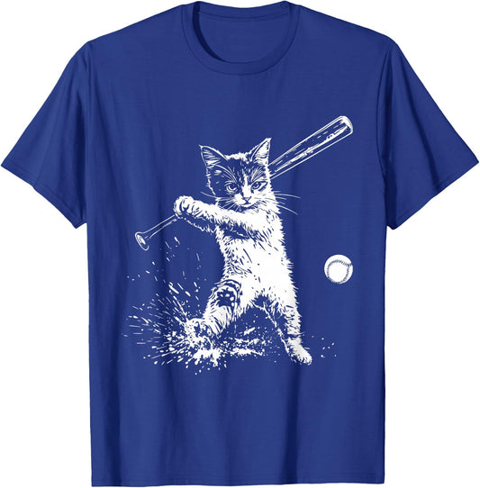 Funny Cat Baseball Graphic T-Shirt - T-Shirt | Royal