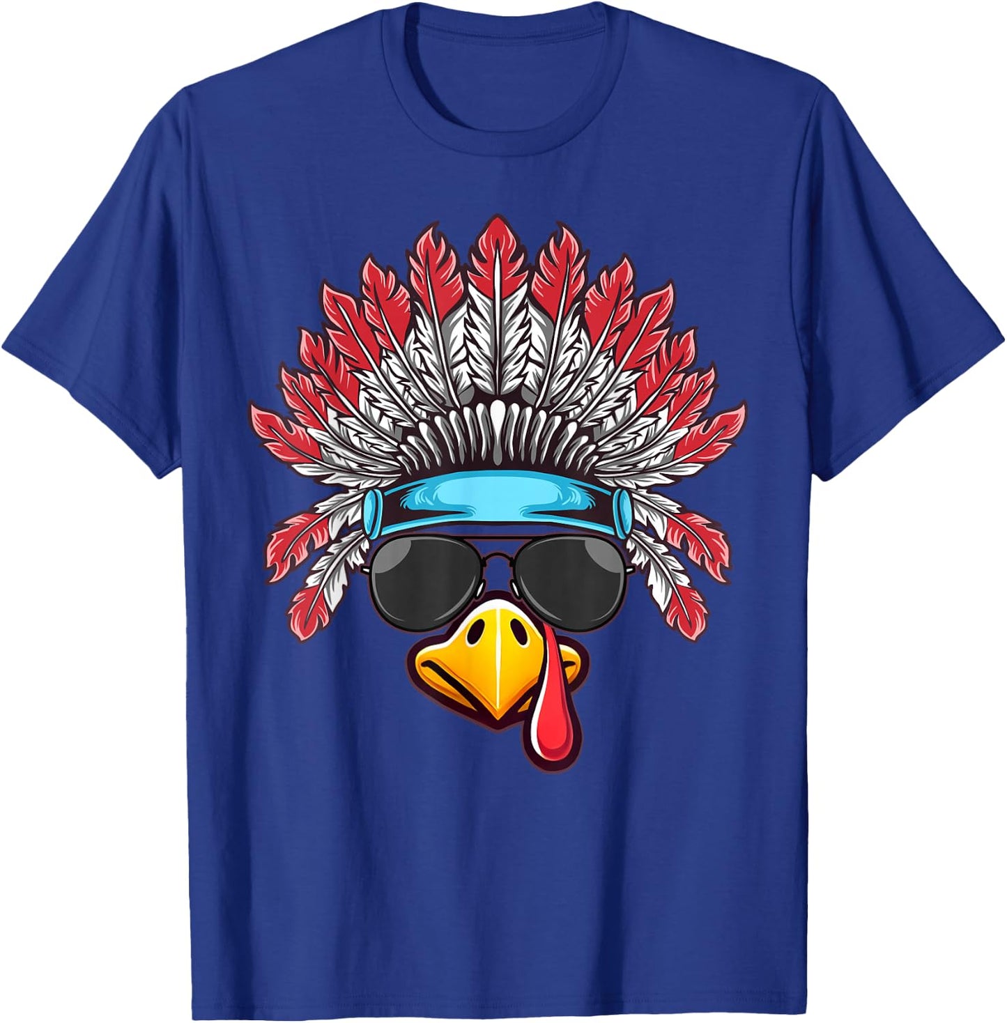 Turkey Face Native American Headdress Thanksgiving T-Shirt - T-Shirt | Royal