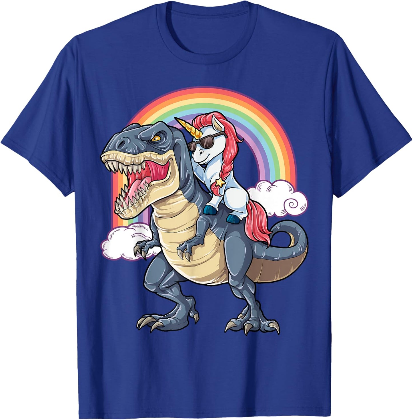 Unicorn Riding Dinosaur T rex Shirt Boys Girls Kids Rainbow T-Shirt - T-Shirt | Royal