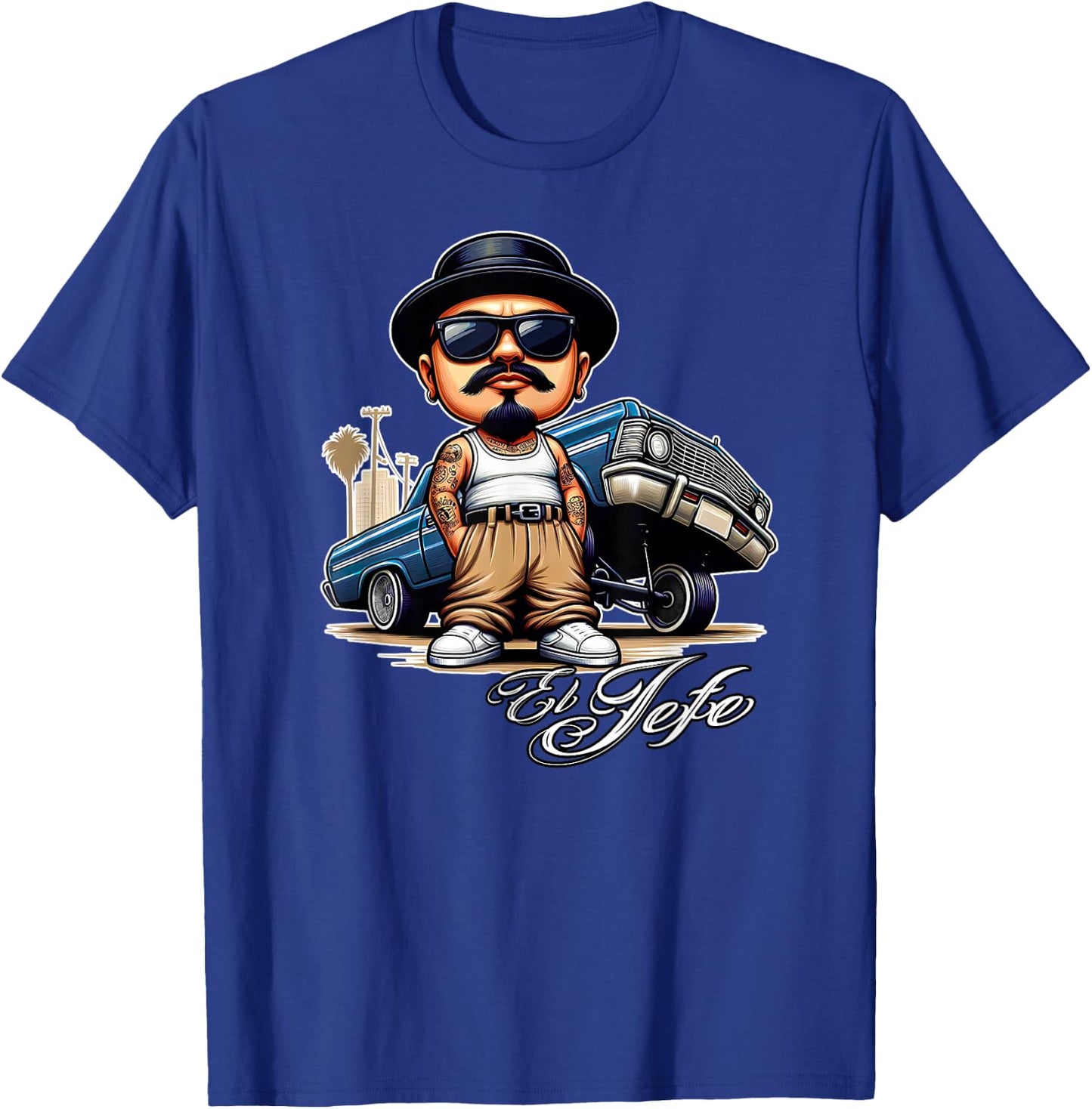 EL JEFE Homie Chicano Lowrider 64 Funny Mexican Low Rider T-Shirt - T-Shirt | Royal