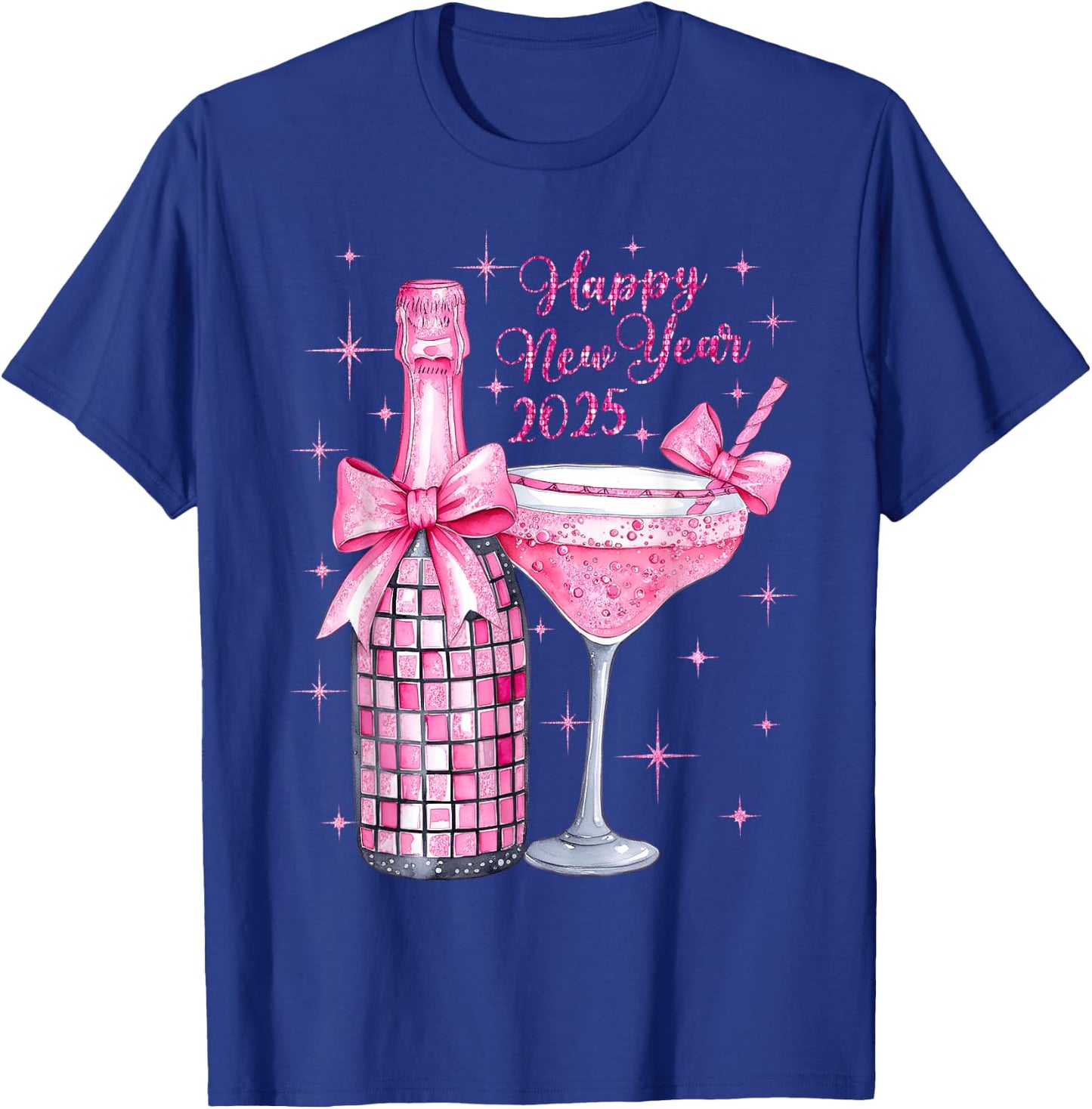 Pink Champagne Wine Bottle Disco Balls New Years 2025 T-Shirt - T-Shirt | Royal