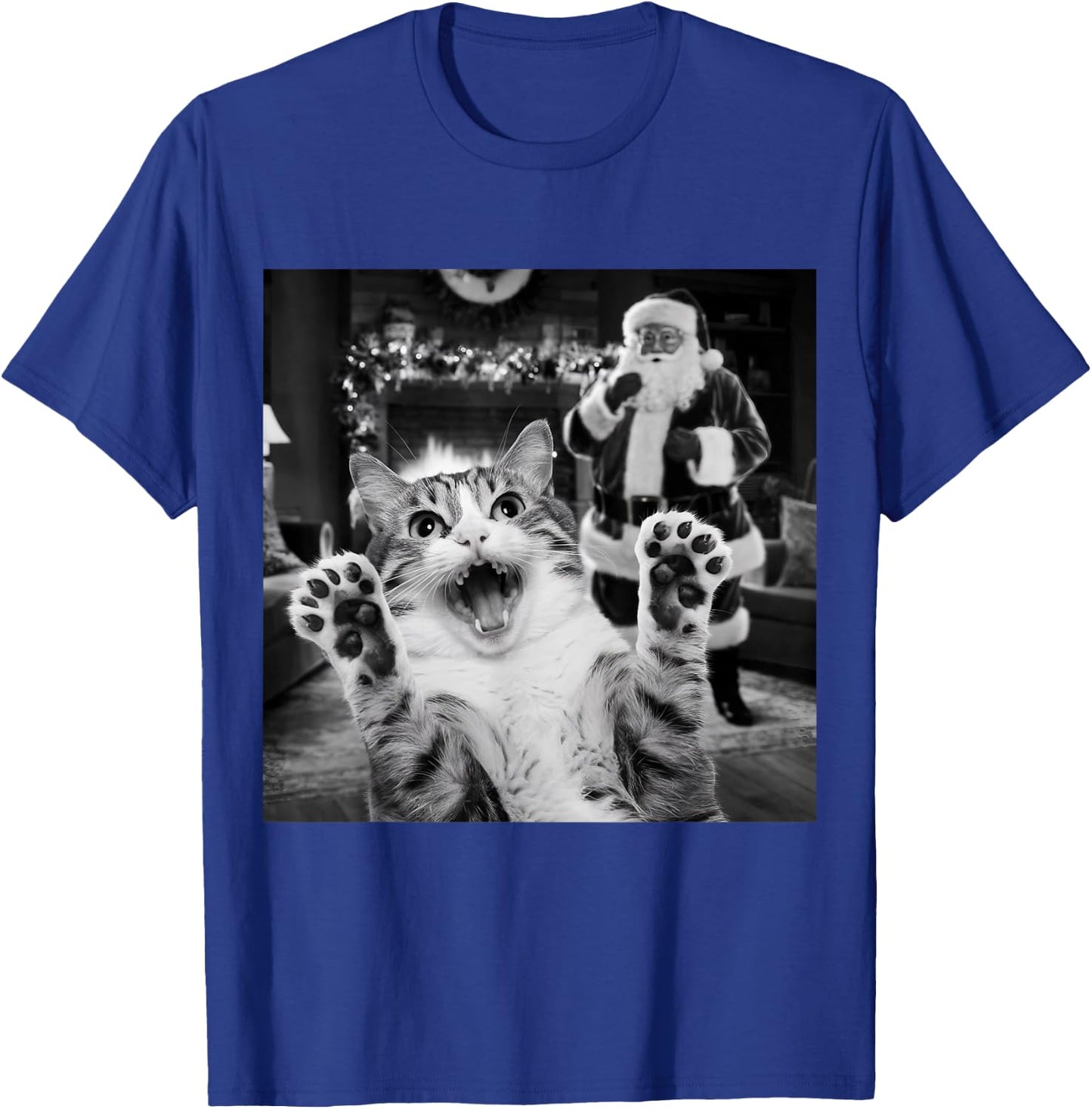 Funny Cat Selfie With Santa Christmas T-Shirt - T-Shirt | Royal