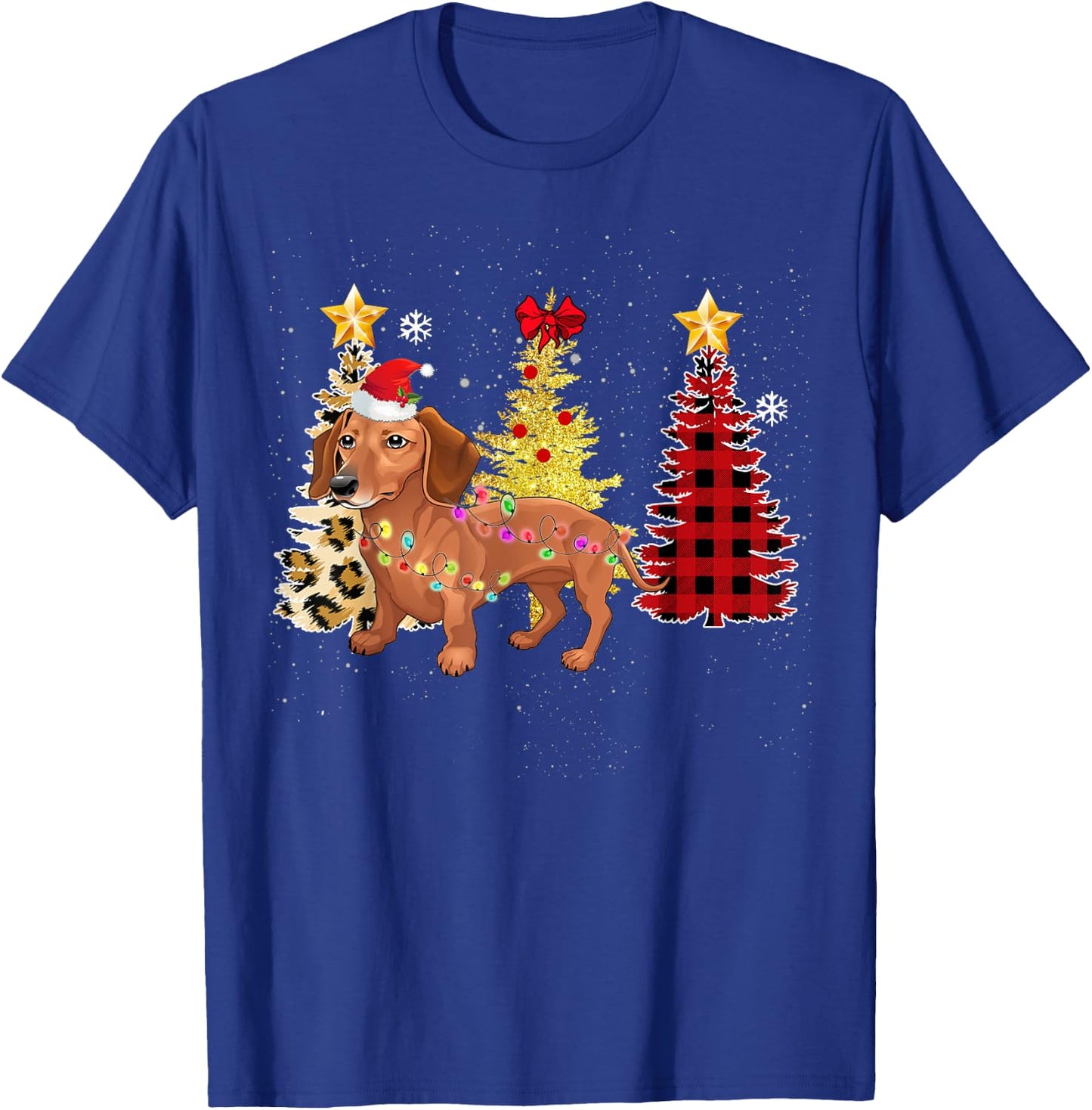 Santa Dachshund Christmas Tree Lights T-Shirt - T-Shirt | Royal