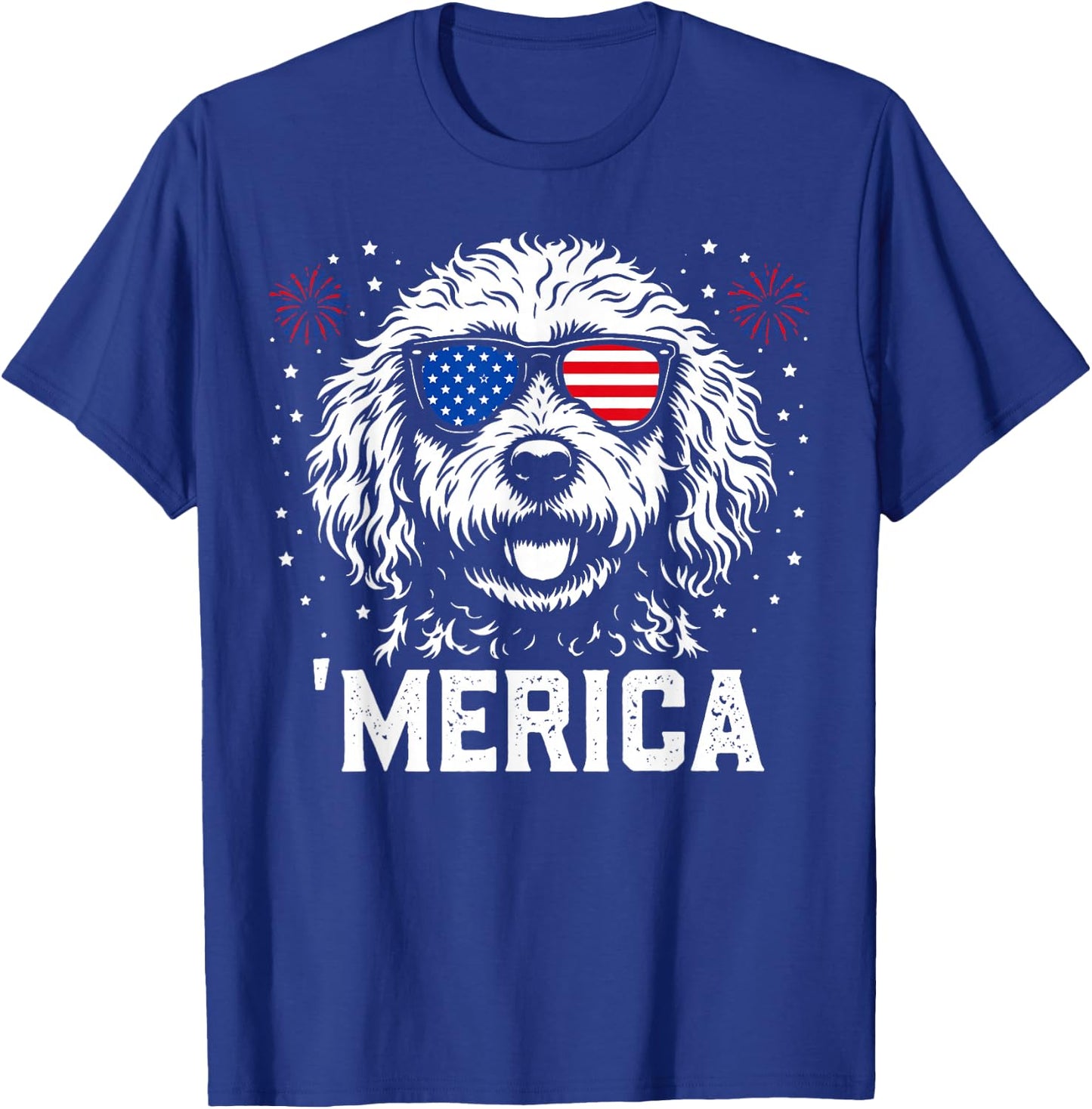 'Merica Patriotic Goldendoodle American Flag Dog Lover Art T-Shirt - T-Shirt | Royal