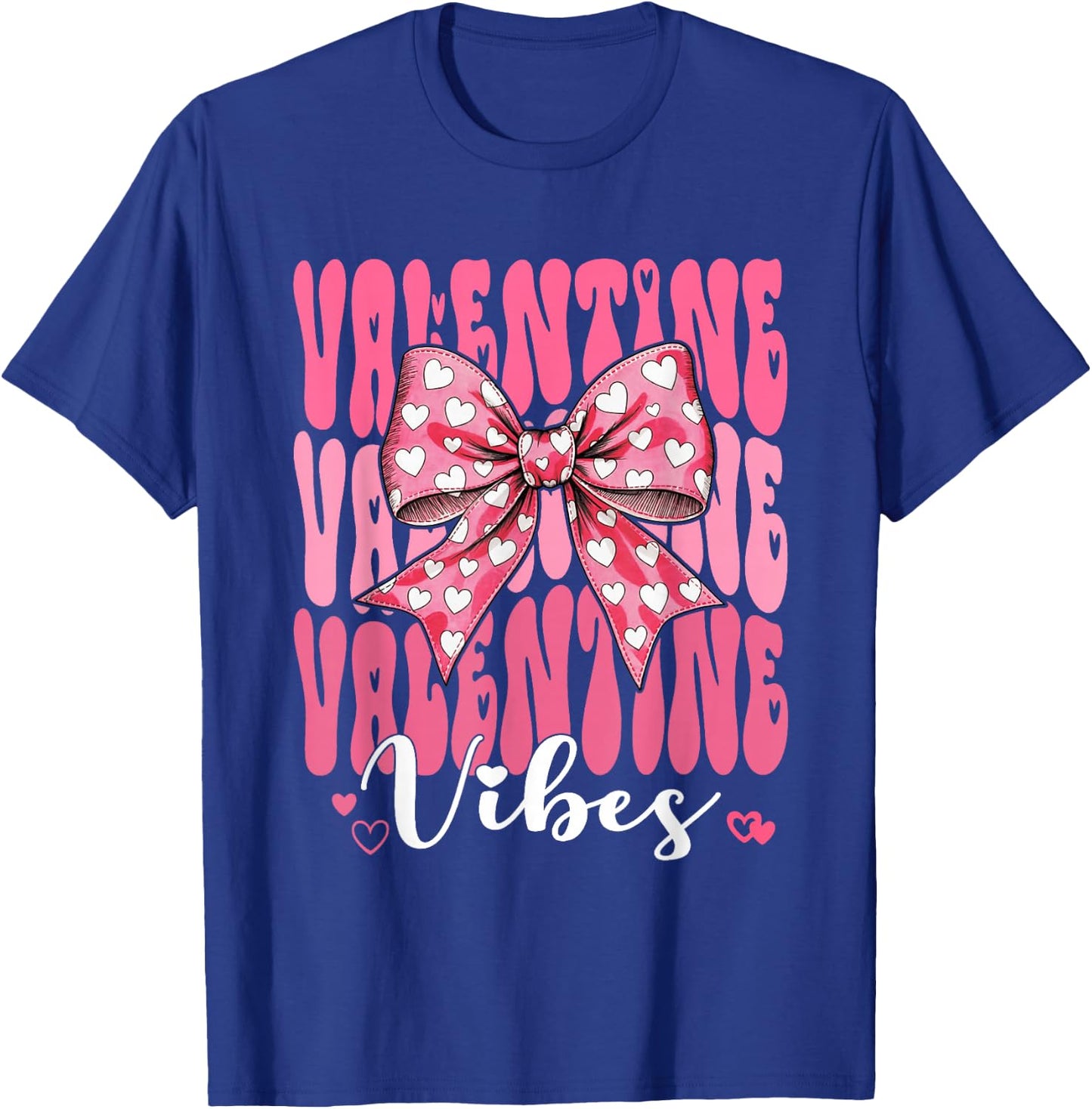 Retro Groovy Heart Coquette Bow Valentine Vibes Women Girl T-Shirt - T-Shirt | Royal