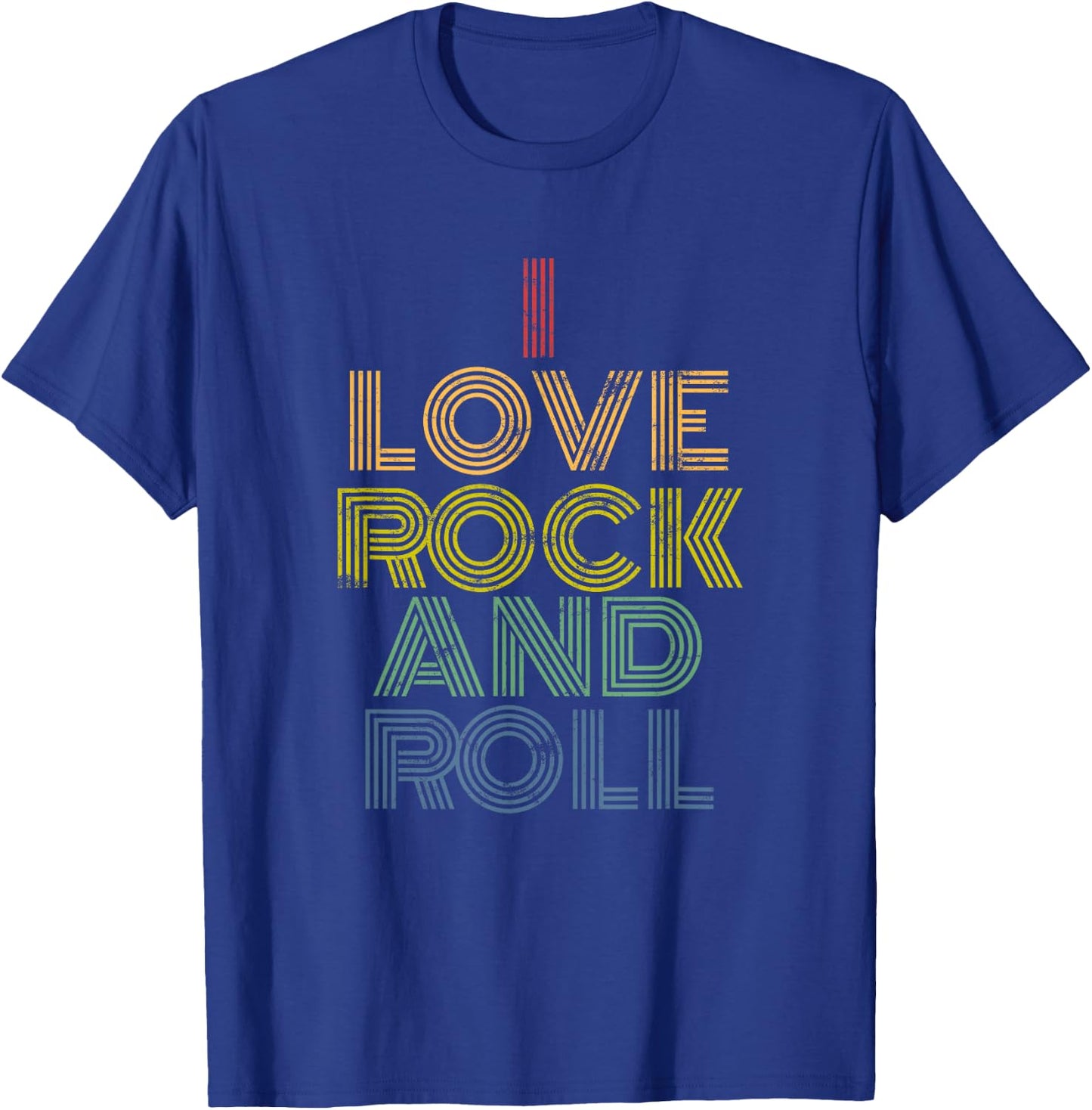I Love Rock and Roll Distressed Rainbow 70s T-Shirt - T-Shirt | Royal
