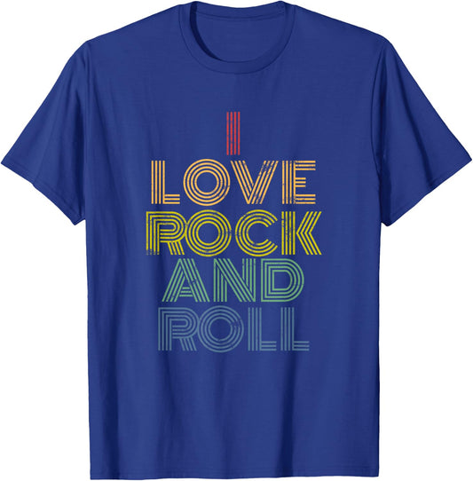 I Love Rock and Roll Distressed Rainbow 70s T-Shirt - T-Shirt | Royal