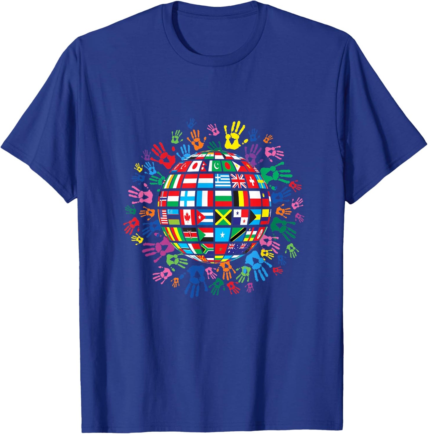 Flags of the World with Colorful Handprints T-Shirt - T-Shirt | Royal