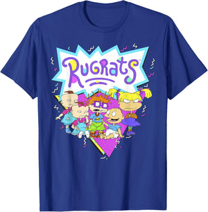 Rugrats Group Shot Retro Geometric Logo T-Shirt - T-Shirt | Royal