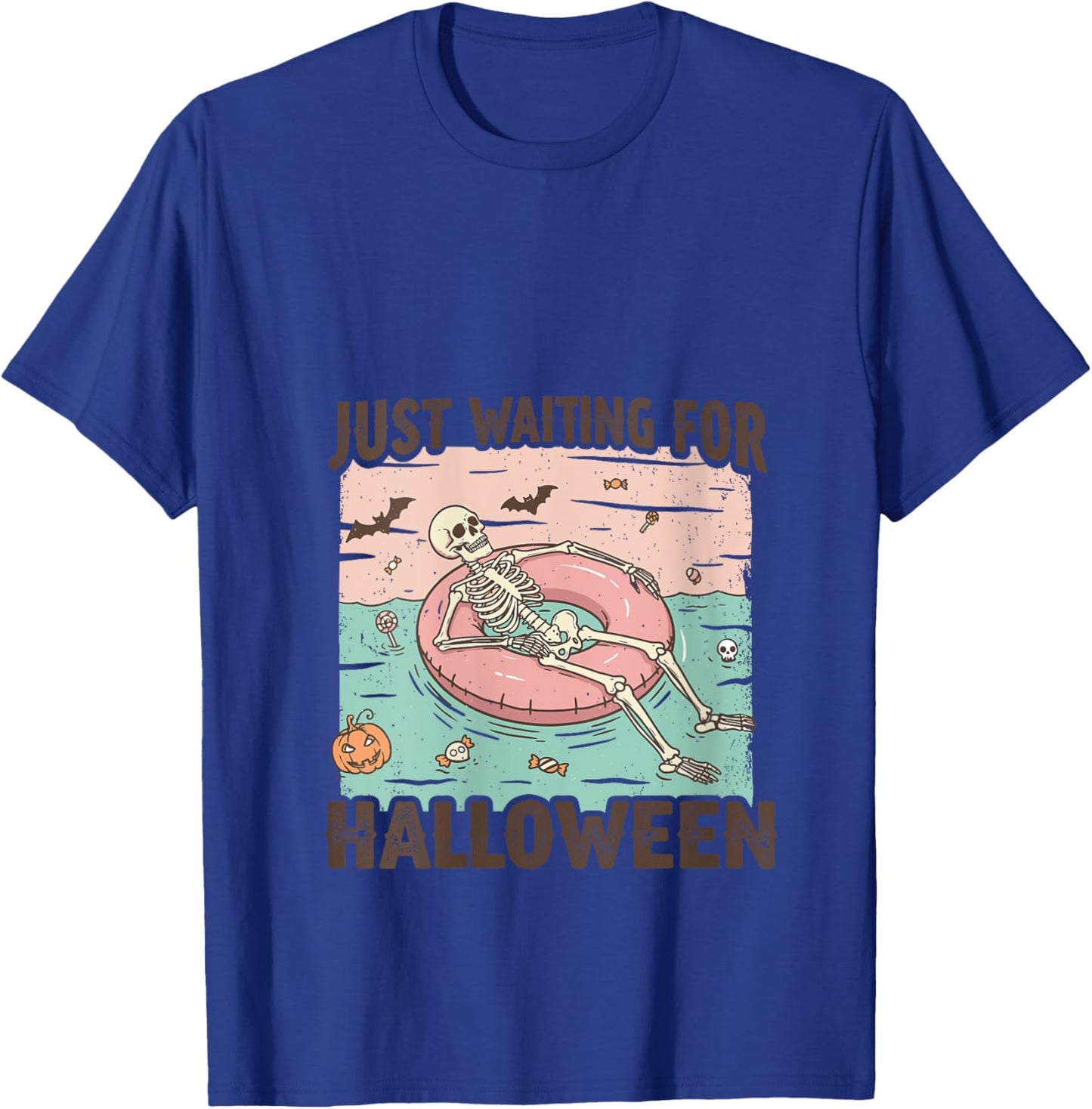 Spooky Summer Skeleton Just Waiting For Halloween V-Neck T-Shirt - T-Shirt | Royal