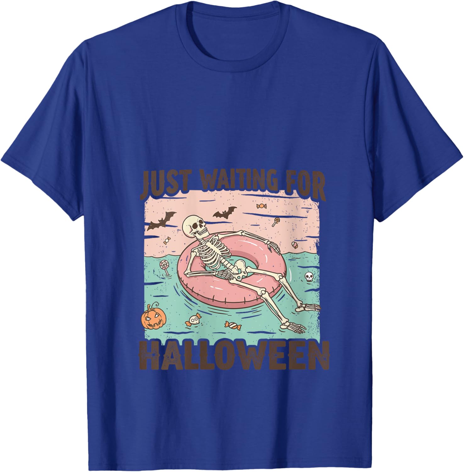 Spooky Summer Skeleton Just Waiting For Halloween V-Neck T-Shirt - T-Shirt | Royal