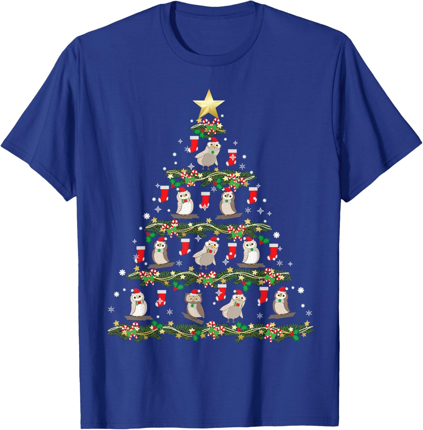 Christmas Animals Designs Owl Christmas Tree T-Shirt - T-Shirt | Royal