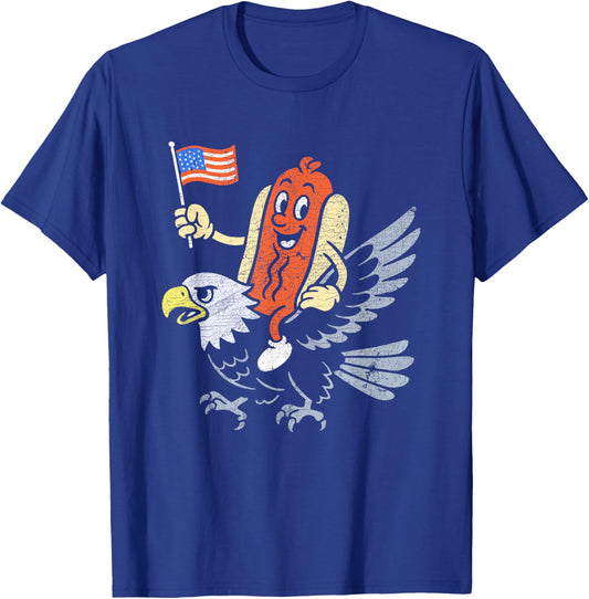 Funny 4th Of July Hot Dog Fourth Of July USA Bald Eagle T-Shirt - T-Shirt | Royal