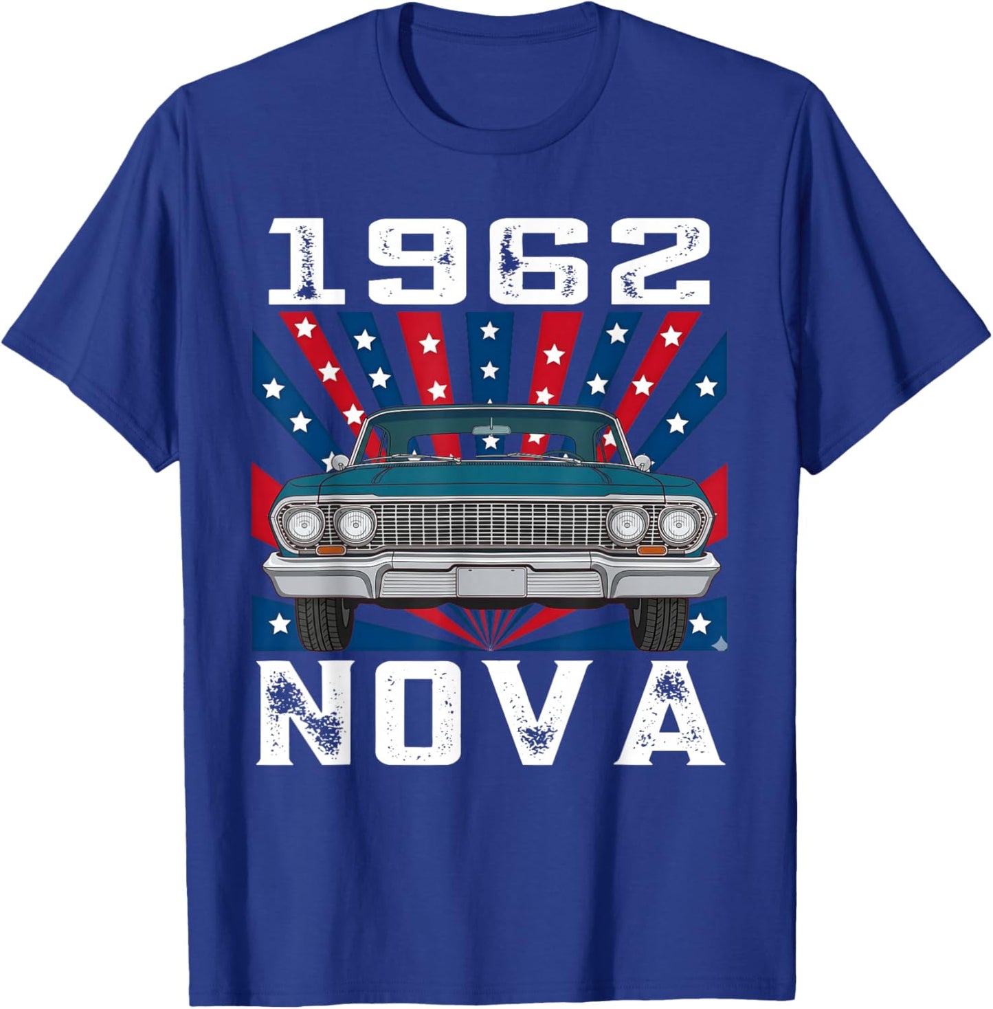 1962 62 Nova Silhouette Muscle Car American Flag T-Shirt - T-Shirt | Royal