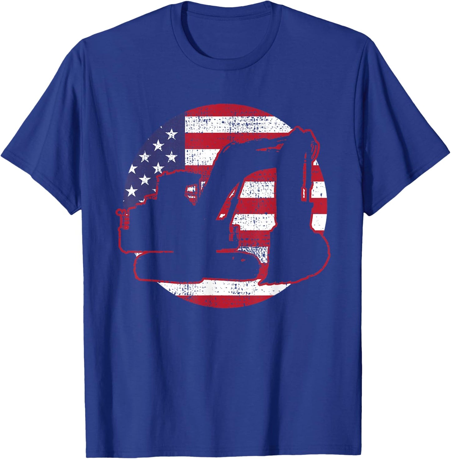 Excavator Digger USA Flag Vintage T-Shirt - T-Shirt | Royal